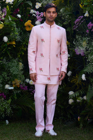 kurta set â€“ Indian Wedding â€“ Crystal Pink Quilted Jacket Set â€“ by Shyam Narayan Prasad