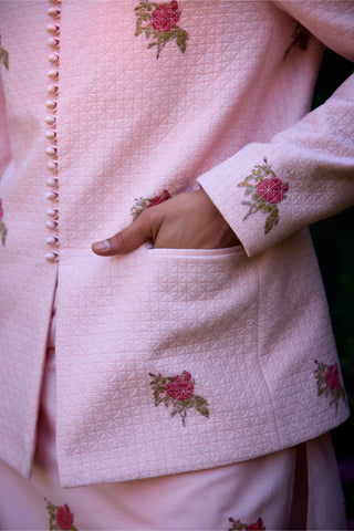kurta set â€“ Indian Wedding â€“ Crystal Pink Quilted Jacket Set â€“ by Shyam Narayan Prasad