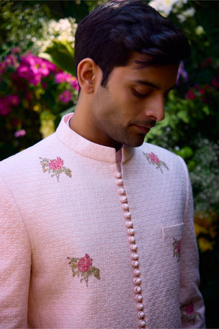 kurta set â€“ Indian Wedding â€“ Crystal Pink Quilted Jacket Set â€“ by Shyam Narayan Prasad
