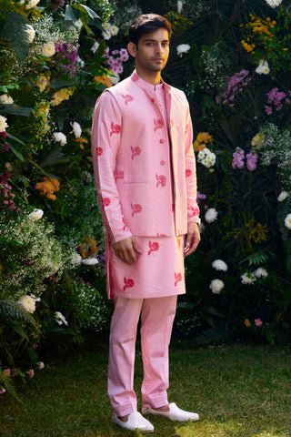 kurta set â€“ Indian Wedding â€“ Prism Pink Dori Quilted Waistcoat Set â€“ by Shyam Narayan Prasad