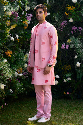 kurta set â€“ Indian Wedding â€“ Prism Pink Dori Quilted Waistcoat Set â€“ by Shyam Narayan Prasad