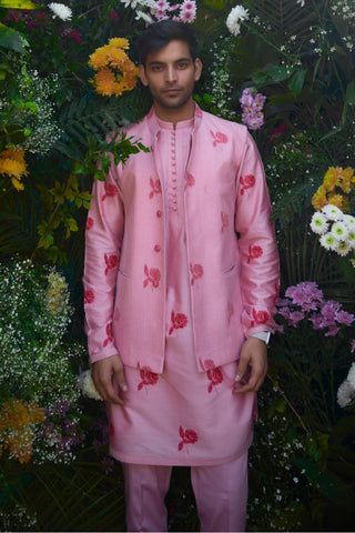 kurta set â€“ Indian Wedding â€“ Prism Pink Dori Quilted Waistcoat Set â€“ by Shyam Narayan Prasad