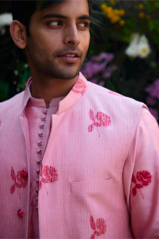 kurta set â€“ Indian Wedding â€“ Prism Pink Dori Quilted Waistcoat Set â€“ by Shyam Narayan Prasad