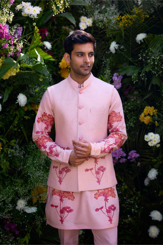kurta set – Indian Wedding – Cloud Pink Quilted Waistcoat Set – by Shyam Narayan Prasad