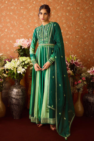 Anarkali Set – Green Festive Wedding Embroidered – Shyam Narayan Prasad