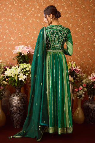 Anarkali Set – Green Festive Wedding Embroidered – Shyam Narayan Prasad