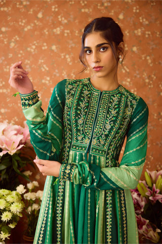 Anarkali Set – Green Festive Wedding Embroidered – Shyam Narayan Prasad