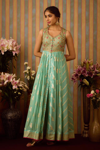 Anarkali Set – Green Festive Wedding Zardozi – Shyam Narayan Prasad