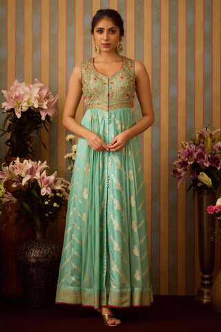 Anarkali Set – Green Festive Wedding Zardozi – Shyam Narayan Prasad