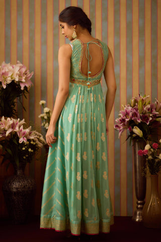 Anarkali Set – Green Festive Wedding Zardozi – Shyam Narayan Prasad