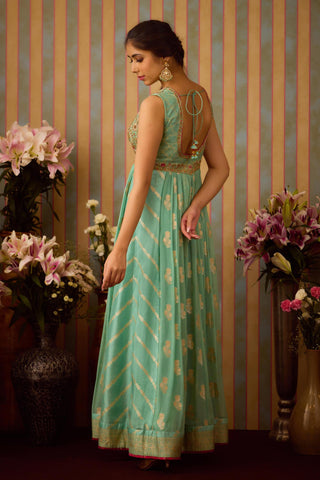 Anarkali Set – Green Festive Wedding Zardozi – Shyam Narayan Prasad