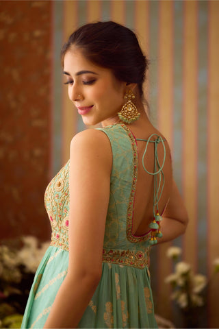 Anarkali Set – Green Festive Wedding Zardozi – Shyam Narayan Prasad