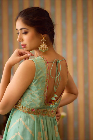 Anarkali Set – Green Festive Wedding Zardozi – Shyam Narayan Prasad