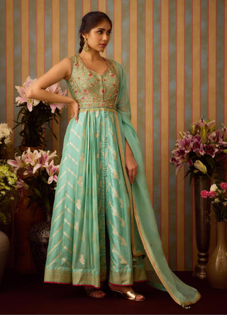 Anarkali Set – Green Festive Wedding Zardozi – Shyam Narayan Prasad