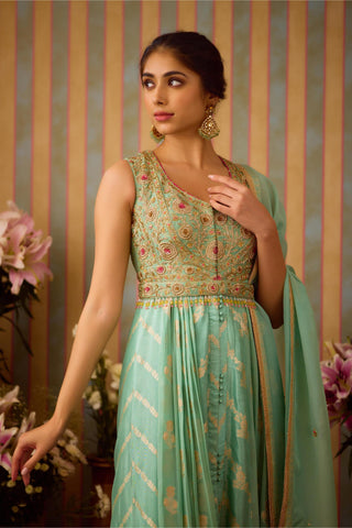 Anarkali Set – Green Festive Wedding Zardozi – Shyam Narayan Prasad