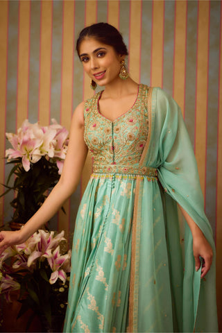 Anarkali Set – Green Festive Wedding Zardozi – Shyam Narayan Prasad