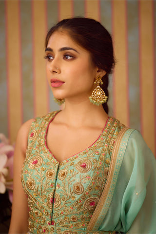 Anarkali Set – Green Festive Wedding Zardozi – Shyam Narayan Prasad