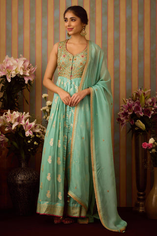 Anarkali Set – Green Festive Wedding Zardozi – Shyam Narayan Prasad