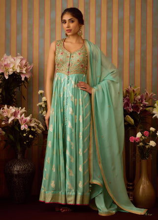 Anarkali Set – Green Festive Wedding Zardozi – Shyam Narayan Prasad