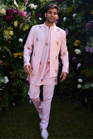 kurta set â€“ Indian Wedding â€“ Crystal Pink Quilted Jacket Set â€“ by Shyam Narayan Prasad