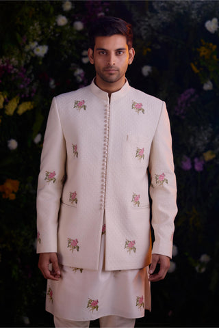 kurta set – Indian Wedding – Crystal Pink Quilted Jacket Set – by Shyam Narayan Prasad