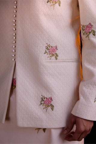 kurta set â€“ Indian Wedding â€“ Crystal Pink Quilted Jacket Set â€“ by Shyam Narayan Prasad