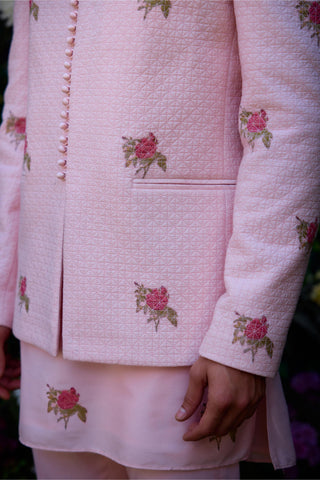 kurta set â€“ Indian Wedding â€“ Crystal Pink Quilted Jacket Set â€“ by Shyam Narayan Prasad