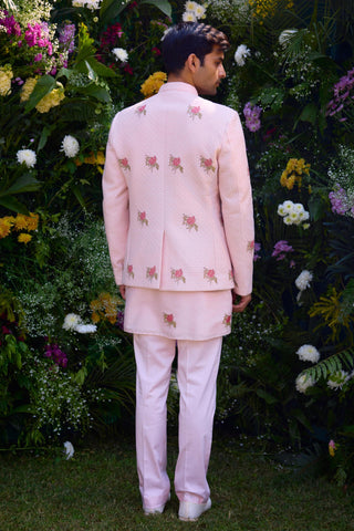 kurta set â€“ Indian Wedding â€“ Crystal Pink Quilted Jacket Set â€“ by Shyam Narayan Prasad