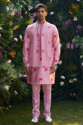 kurta set – Indian Wedding – Prism Pink Dori Quilted Waistcoat Set – by Shyam Narayan Prasad