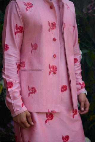 kurta set â€“ Indian Wedding â€“ Prism Pink Dori Quilted Waistcoat Set â€“ by Shyam Narayan Prasad