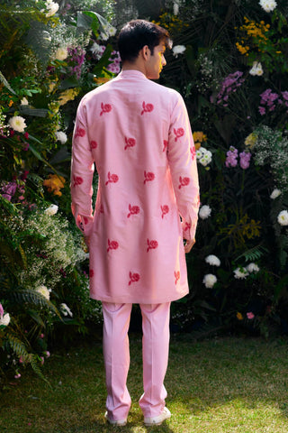 kurta for men – Contemporary Wear – Prism Pink Block Print – by Shyam Narayan Prasad