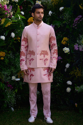 kurta set – Indian Wedding – Cloud Pink Quilted Waistcoat Set – by Shyam Narayan Prasad