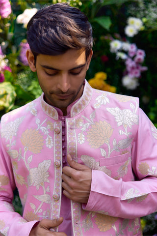 summer wedding kurta set – Indian Wedding – Pink Waistcoat Style – by Shyam Narayan Prasad