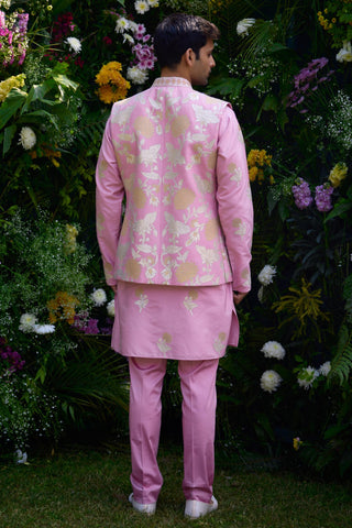 summer wedding kurta set – Indian Wedding – Pink Waistcoat Style – by Shyam Narayan Prasad