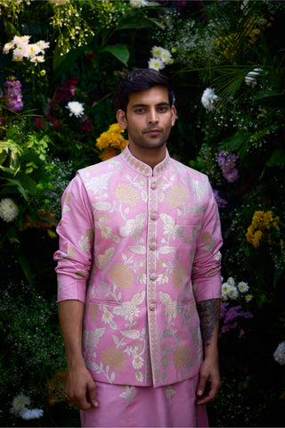 summer wedding kurta set – Indian Wedding – Pink Waistcoat Style – by Shyam Narayan Prasad