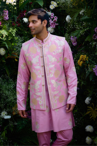 summer wedding kurta set – Indian Wedding – Pink Waistcoat Style – by Shyam Narayan Prasad