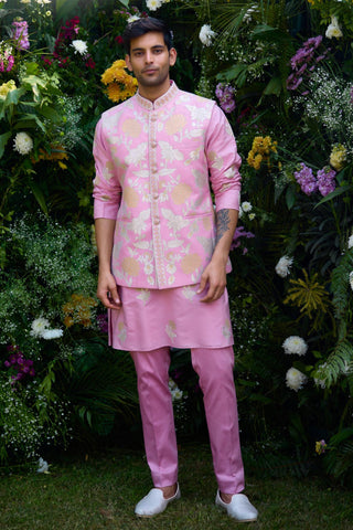 summer wedding kurta set – Indian Wedding – Pink Waistcoat Style – by Shyam Narayan Prasad