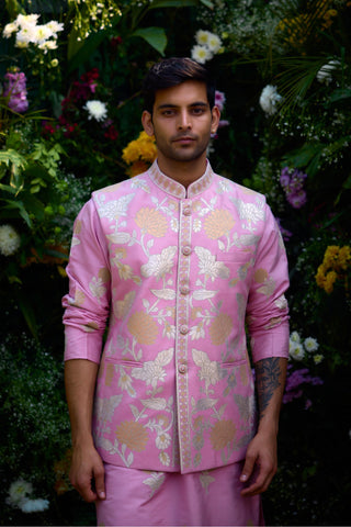 summer wedding kurta set – Indian Wedding – Pink Waistcoat Style – by Shyam Narayan Prasad