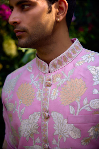 summer wedding kurta set – Indian Wedding – Pink Waistcoat Style – by Shyam Narayan Prasad