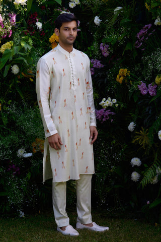 kurta for men – Contemporary Wear – Antique White Pin Tucked – by Shyam Narayan Prasad