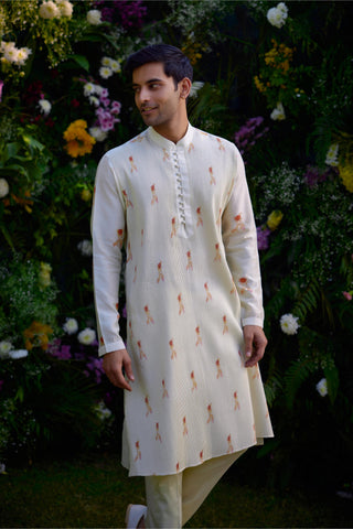 kurta for men – Contemporary Wear – Antique White Pin Tucked – by Shyam Narayan Prasad