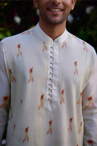 kurta for men – Contemporary Wear – Antique White Pin Tucked – by Shyam Narayan Prasad