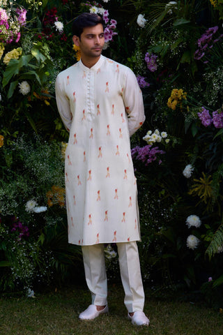 kurta for men – Contemporary Wear – Antique White Pin Tucked – by Shyam Narayan Prasad