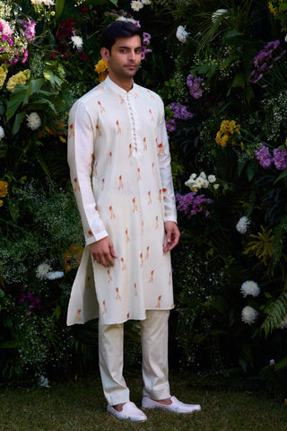 kurta for men – Contemporary Wear – Antique White Pin Tucked – by Shyam Narayan Prasad
