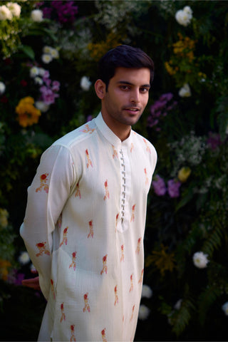 kurta for men – Contemporary Wear – Antique White Pin Tucked – by Shyam Narayan Prasad
