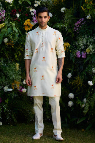 kurta for men – Contemporary Wear – Winter White Block Print – by Shyam Narayan Prasad