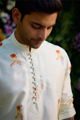White summer wedding hand block printed kurta with trousers