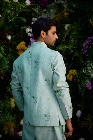 kurta set – Indian Wedding – Aqua Blue Quilted Waistcoat Set – by Shyam Narayan Prasad