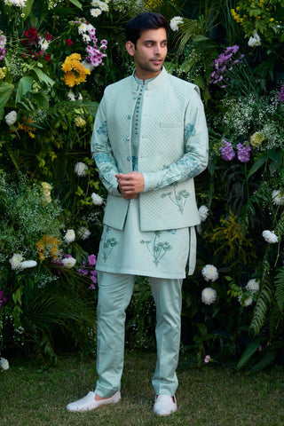 kurta set – Indian Wedding – Illusion Blue Quilted Waistcoat Set – by Shyam Narayan Prasad