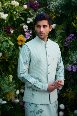 kurta set – Indian Wedding – Illusion Blue Quilted Waistcoat Set – by Shyam Narayan Prasad
